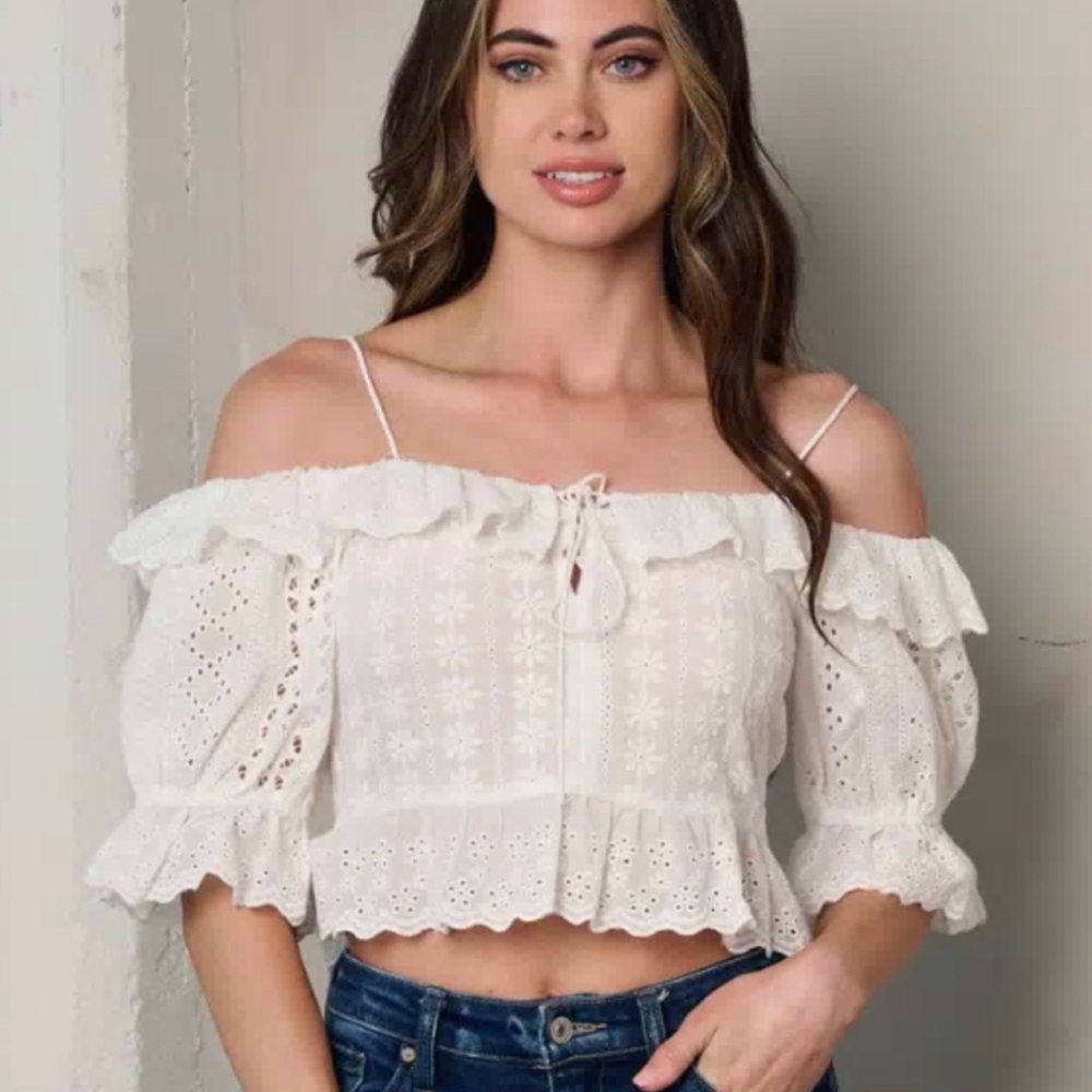 Eyelet crop boho top